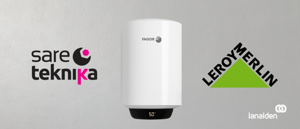Termo fagor junto a los logos de Lanalden, Leroy Merlin y Sareteknika.
