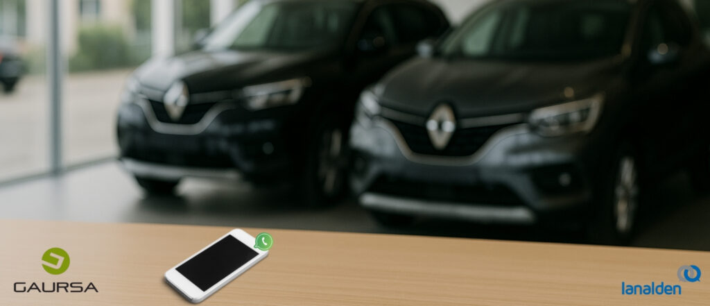 Showroom de vehículos Renault que ilustra la cualificación de leads gestionada por Lanalden para GAURSA mediante WhatsApp.