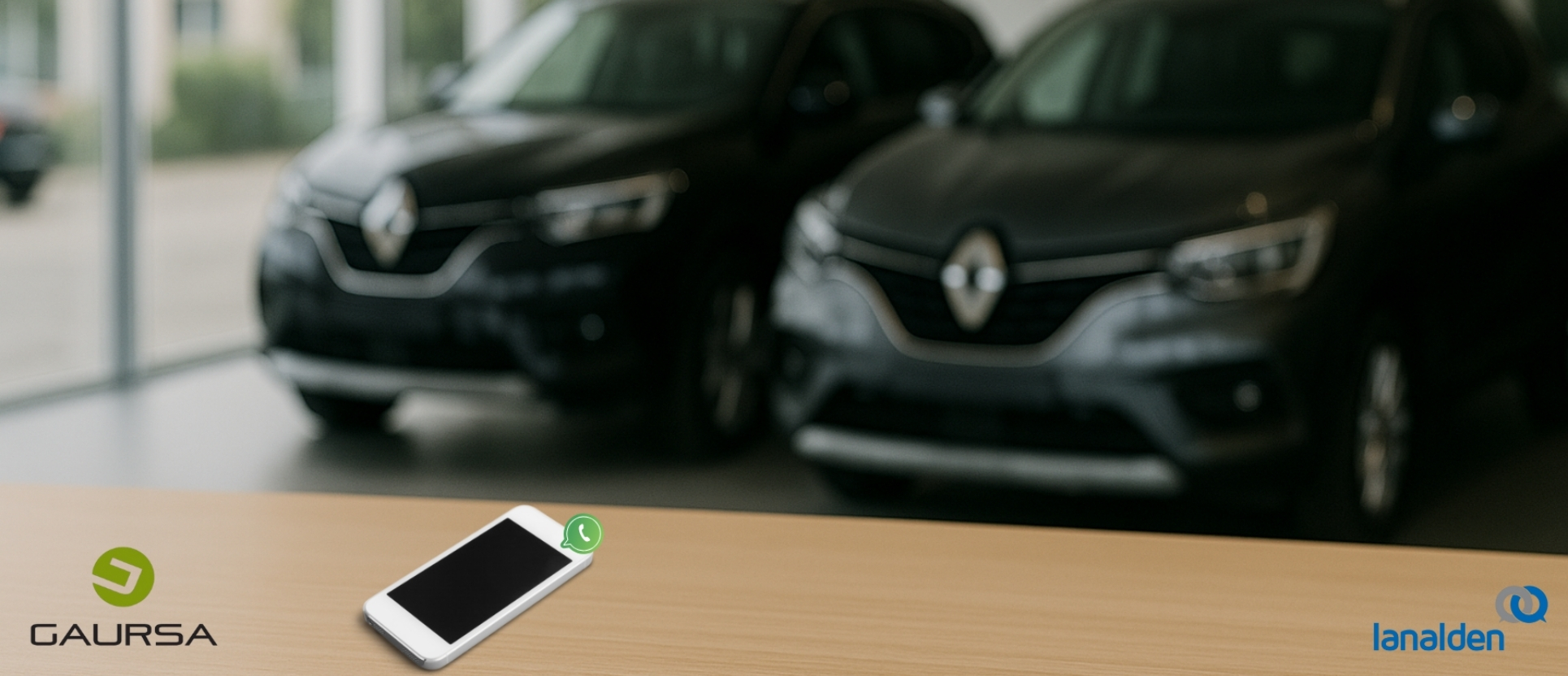 Showroom de vehículos Renault que ilustra la cualificación de leads gestionada por Lanalden para GAURSA mediante WhatsApp.