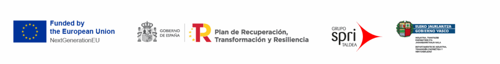Faldón con los logos de la Unión Europea, el Gobierno de España, SPRI y Gobierno Vasco.