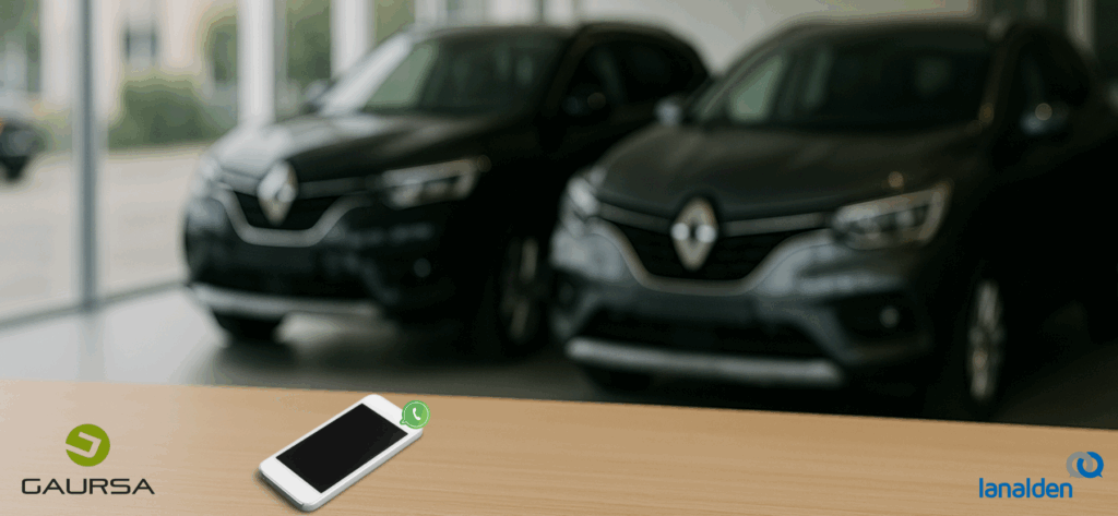 Showroom de vehículos Renault que ilustra la cualificación de leads gestionada por Lanalden para GAURSA mediante WhatsApp.