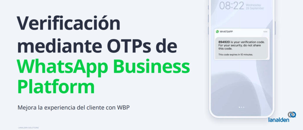 Móvil mostrando la verificación mediante OTPs de WhatsApp Business Platform, representando autenticación segura y eficiente