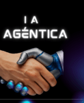 Asistente de IA agéntica LucIA Voice Agent estrechando la mano a humano en el contact center de Lanalden ubicado en BIlbao.