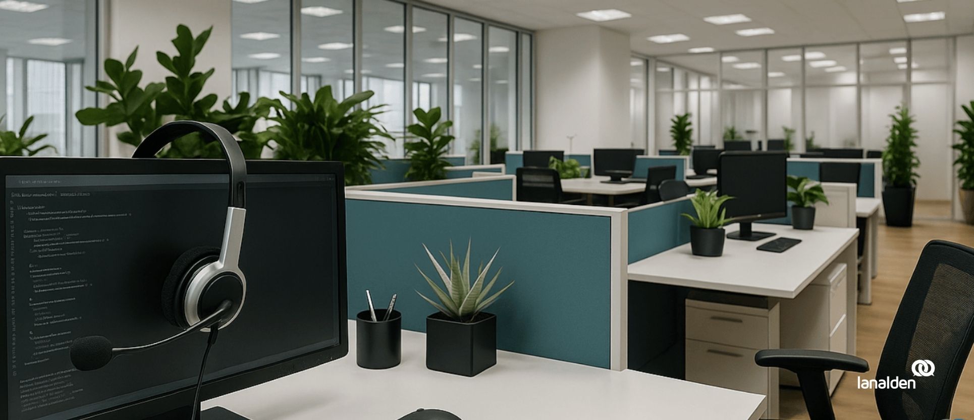 Oficinas modernas de Lanalden, contact center en Madrid con espacios luminosos y atención profesional.