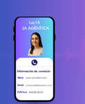 Imagen de portada del post sobre IA agéntica y conversacional de Lanalden. Muestra una interfaz móvil con una asistente virtual, fondo degradado en tonos morados y azules, y elementos visuales de voz digital, representando tecnología avanzada en atención al cliente.
