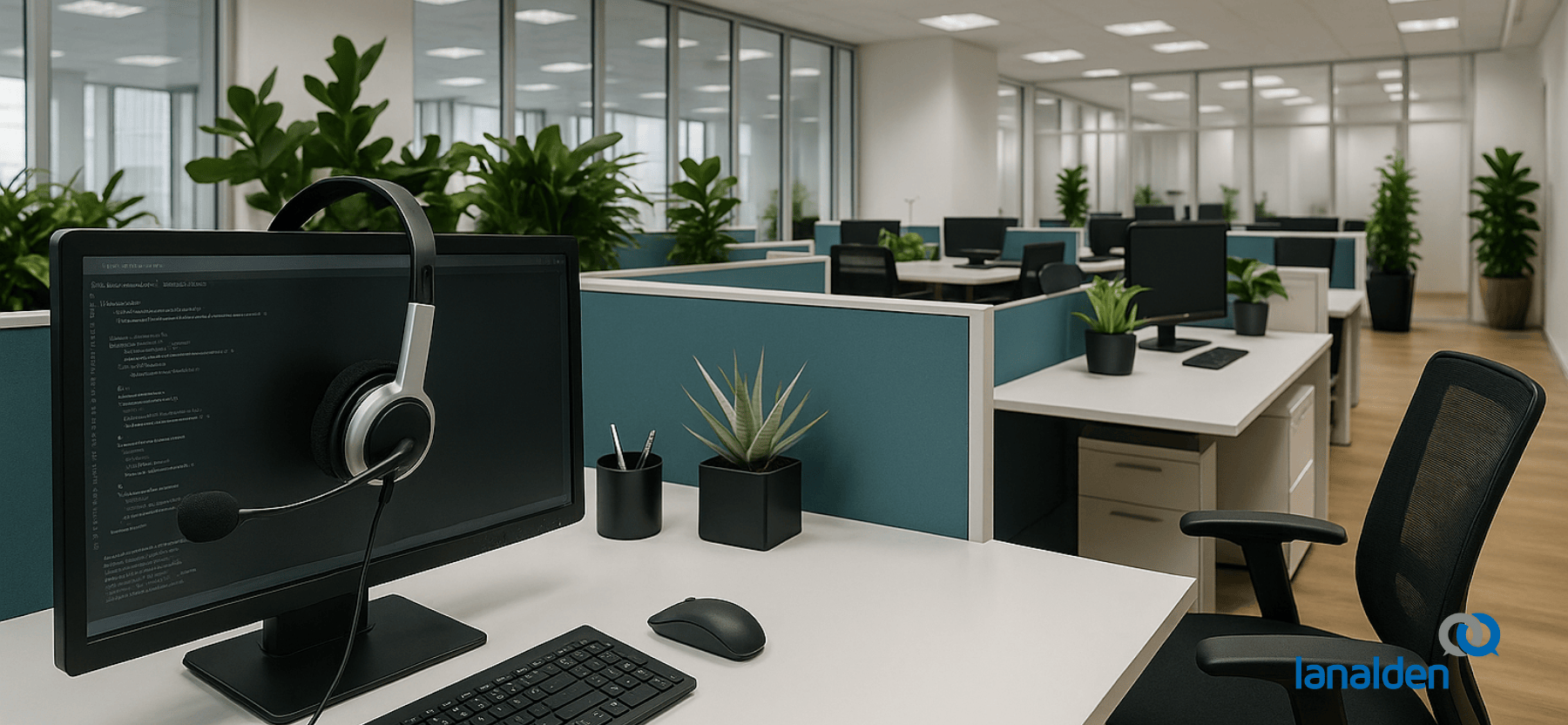 Oficinas modernas de Lanalden, contact center en Madrid con espacios luminosos y atención profesional.