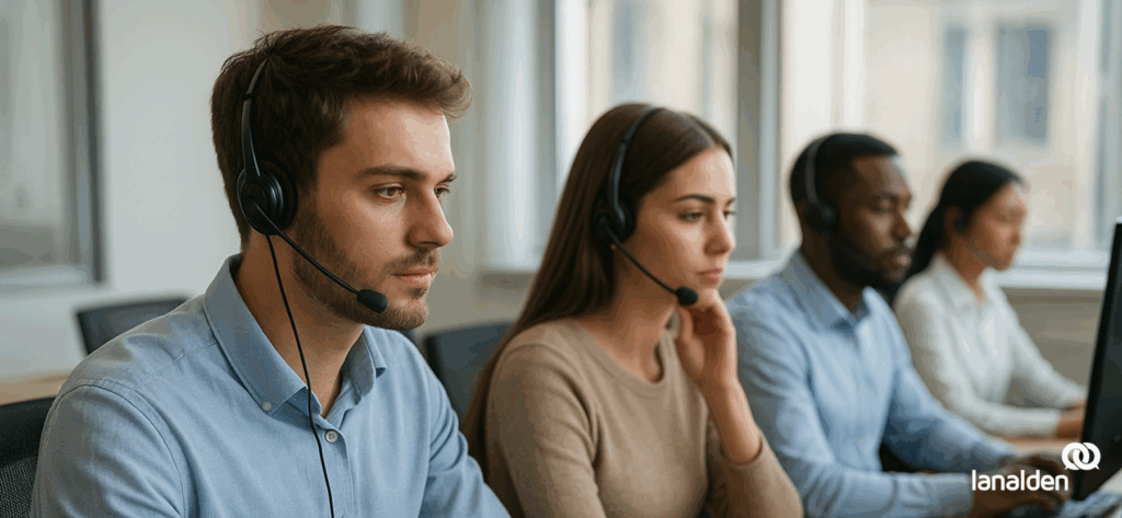 Teleoperadores trabajando en un contact center con soporte de IA agéntica