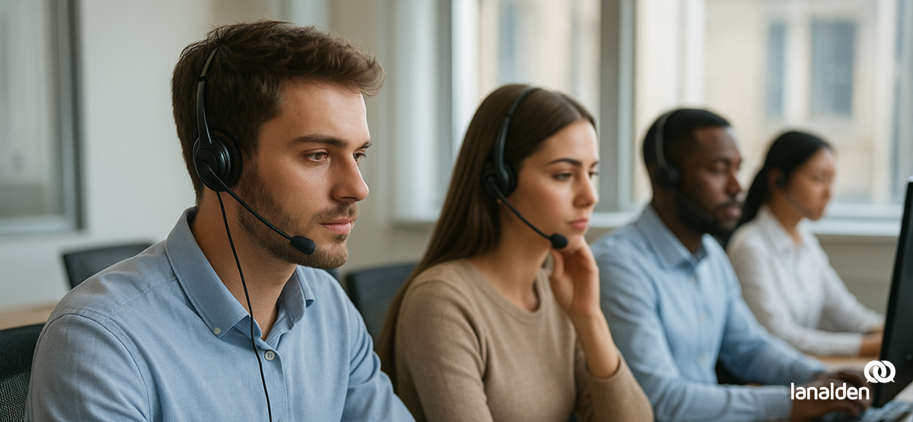 Teleoperadores trabajando en un contact center con soporte de IA agéntica