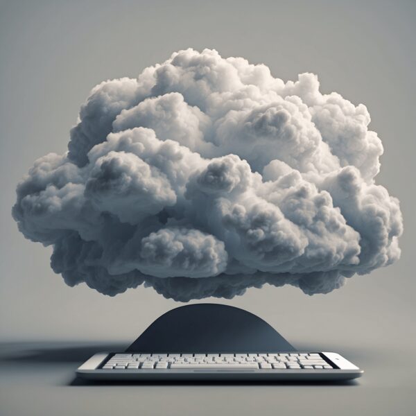 Teclado de ordenador con nube digital encima representando soluciones de contact center Madrid,