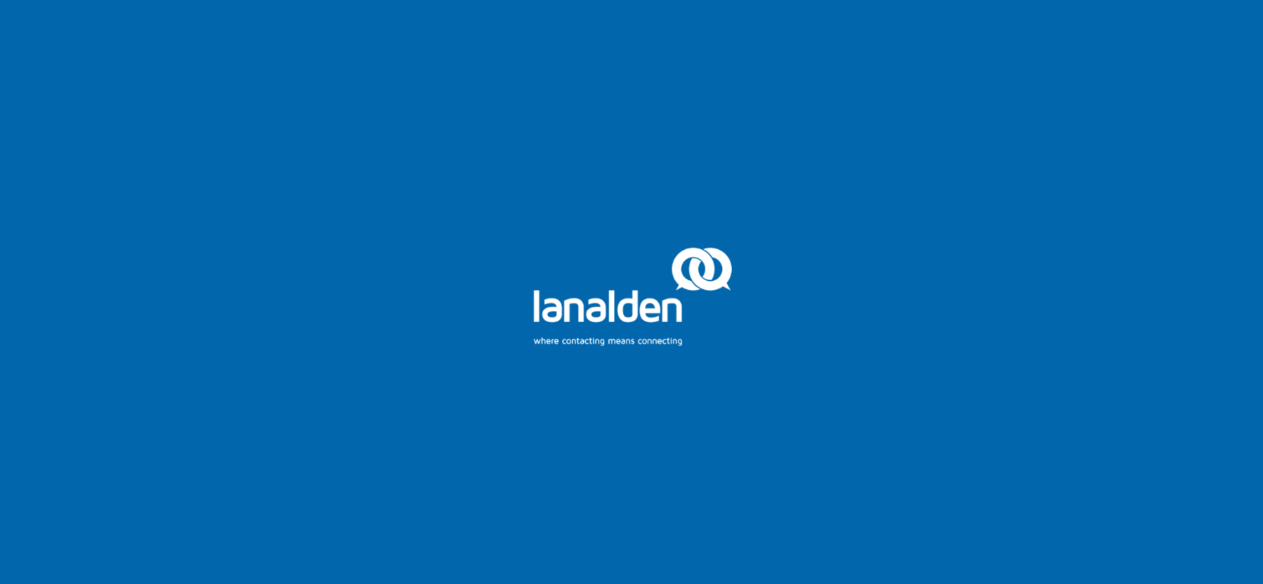Logotipo de Lanalden en color blanco sobre fondo azul corporativo con el eslogan “where contacting means connecting”.
