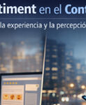 Agente de contact center trabajando frente a un ordenador, analizando la experiencia del cliente y el Brand Sentiment