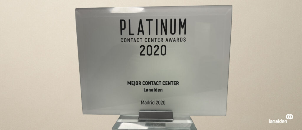Premio Platinum Contact Center Award 2020 recibido por Lanalden, como mejor contact center del curso