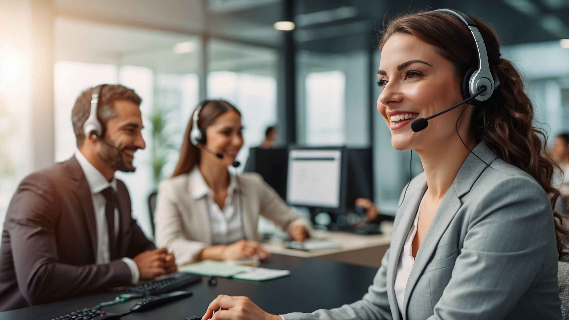 Equipo de Contact Center gestionando la atención al cliente con plataforma tecnológica profesional.