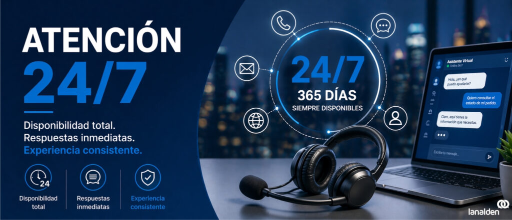 Atención 24/7 con agentes virtuales disponible todo el día con respuestas inmediatas y experiencia consistente