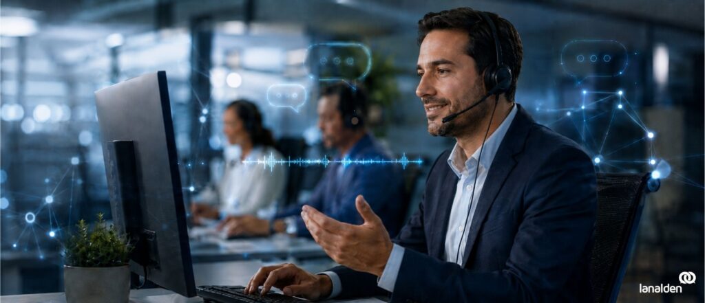 IA conversacional aplicada a la atención al cliente en un contact center moderno.